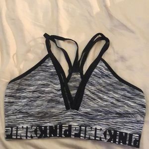 PINK medium black/white sports bra, lightly warn
